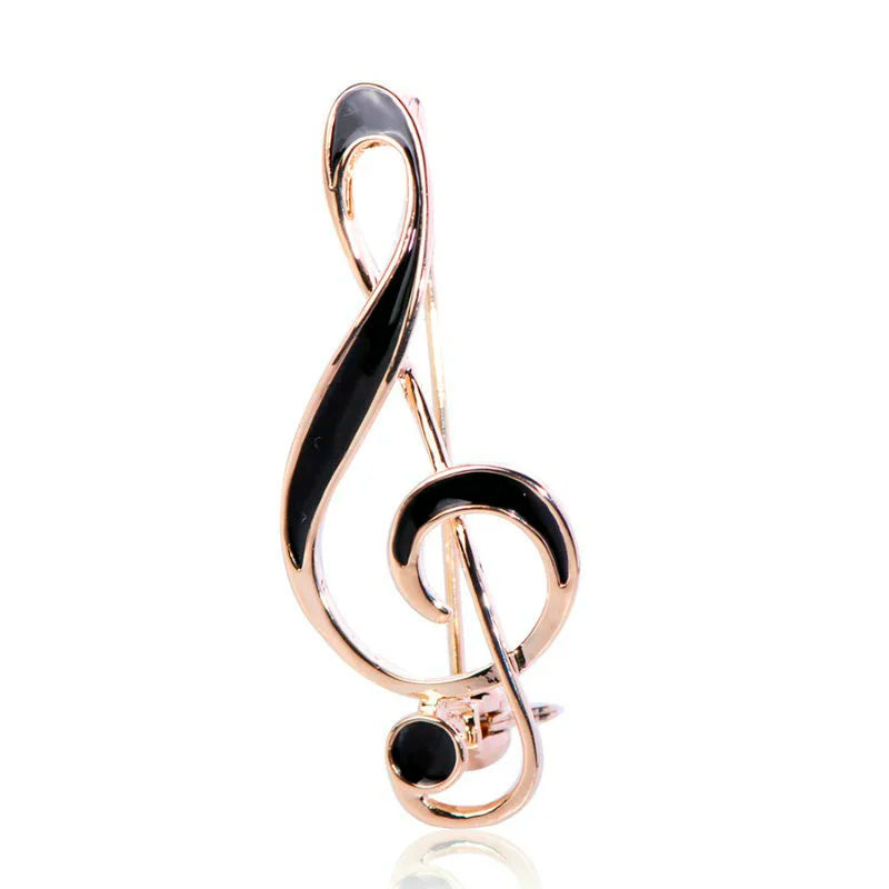 Note Shape Brooch Gold Color Black Enamel Brooches For Women Men Concert Jewelry Musician Lapel Pins Gifts FUNMOR Simple Musical