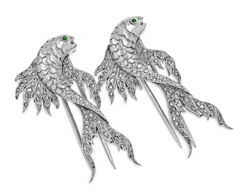 Pair of Diamond Fish Brooches