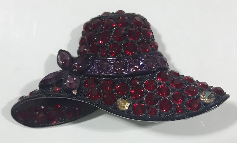 Ruby Red Rhinestone and Purple Rhinestone Butterfly Victorian Style Hat Metal Brooch Pin