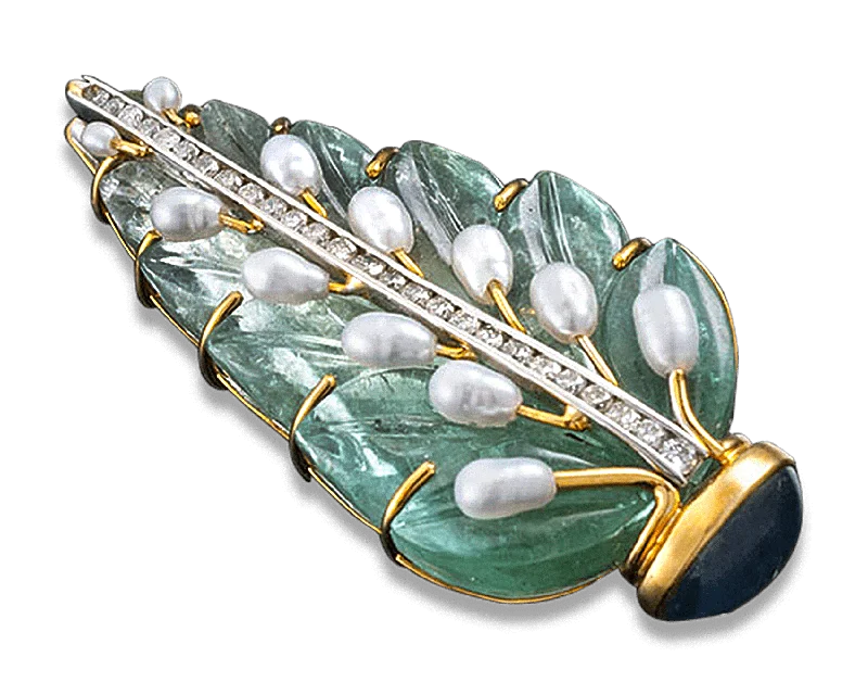 Seaman Schepps Aquamarine Leaf Brooch