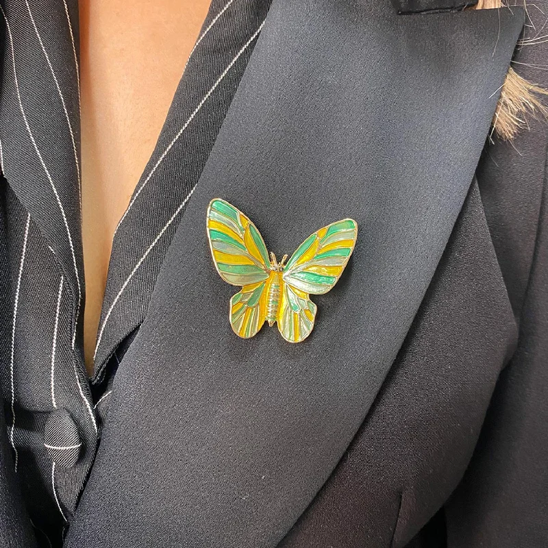 Seventy1 Butterfly Magnetic Brooch, Green & Gold