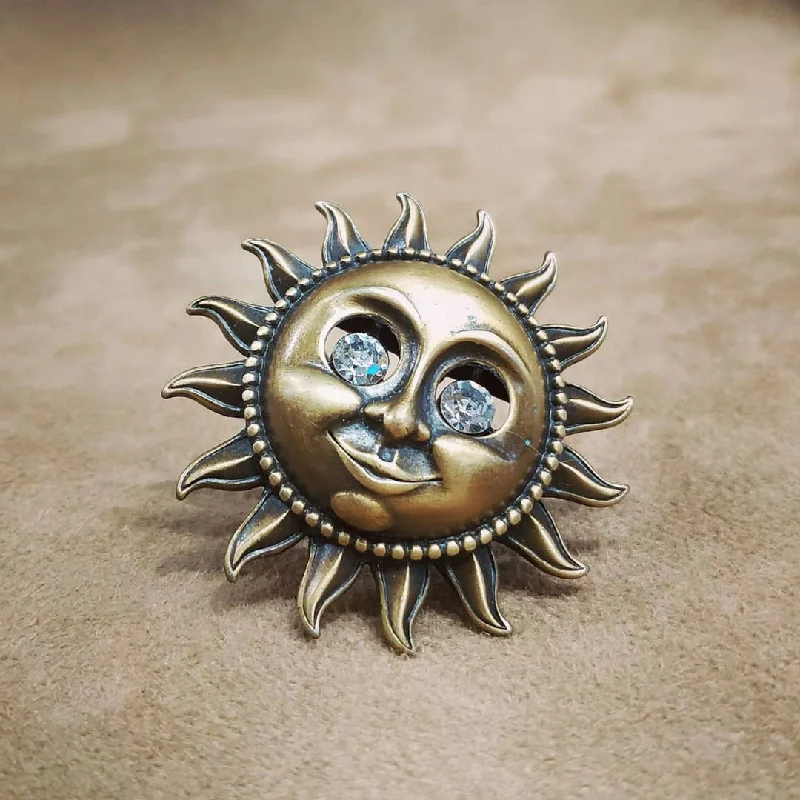 Sun face starburst brooch in bronze pewter by JJ