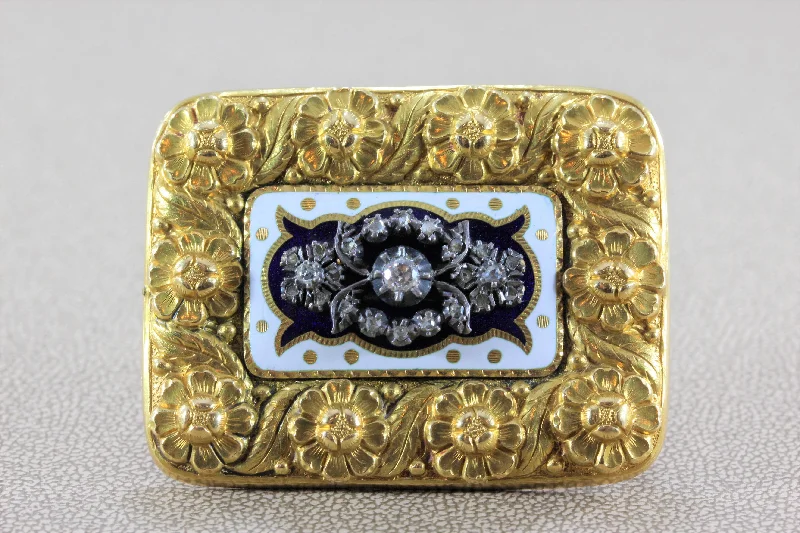 Victorian Diamond Enamel Gold Floral Brooch