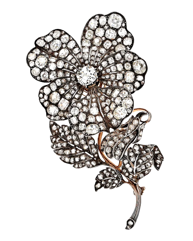 Victorian Diamond Flower Pin, 23.10 Carats