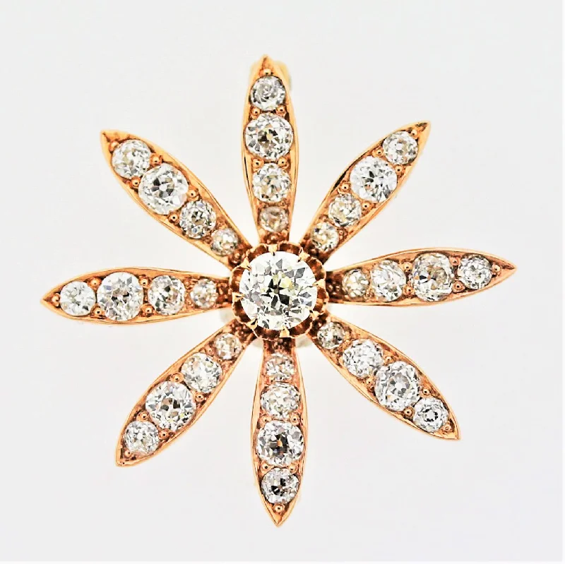 Victorian Diamond Gold Flower Pin Brooch