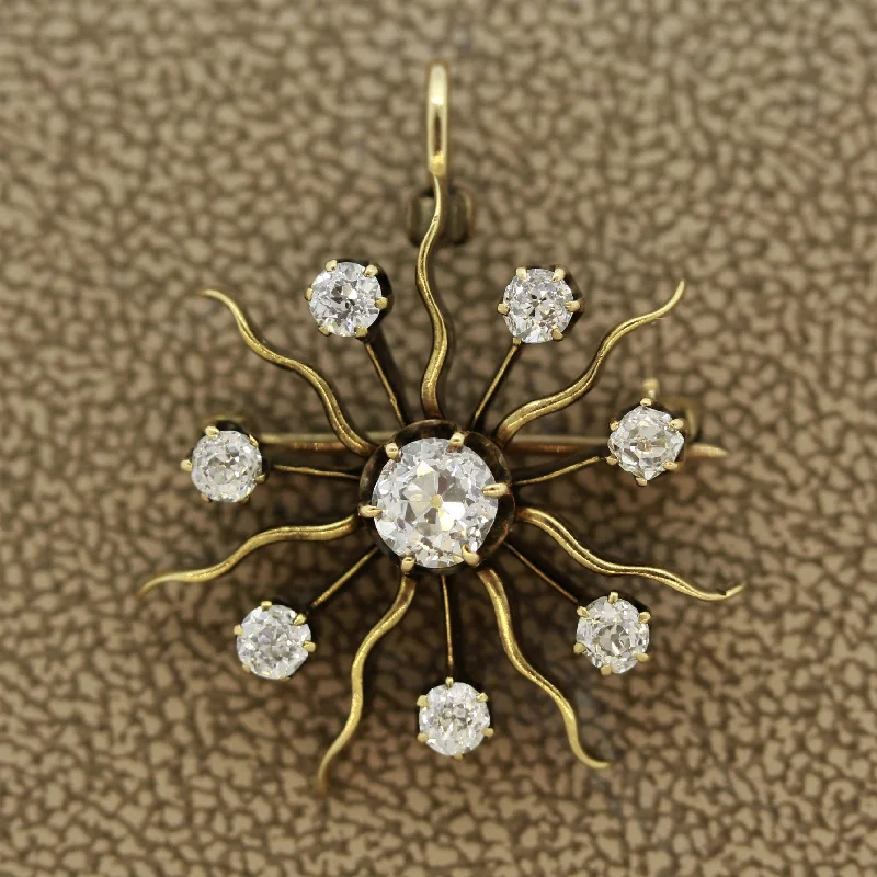 Victorian Diamond Gold Sunburst Pin Brooch