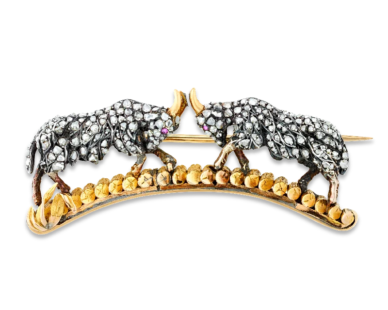 Victorian Diamond Ram Brooch