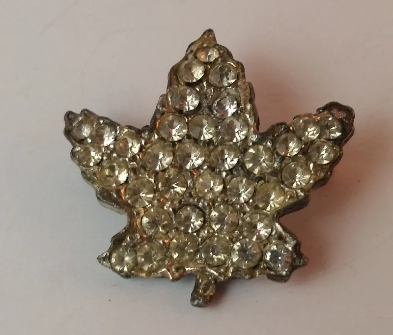 Vintage 1980s White Rhinestone Maple Leaf Brooch