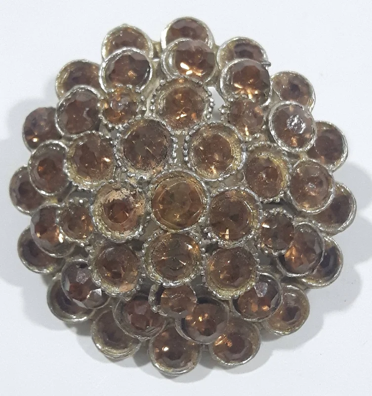 Vintage Circular Layered Brown Rhinestone Brooch Pin