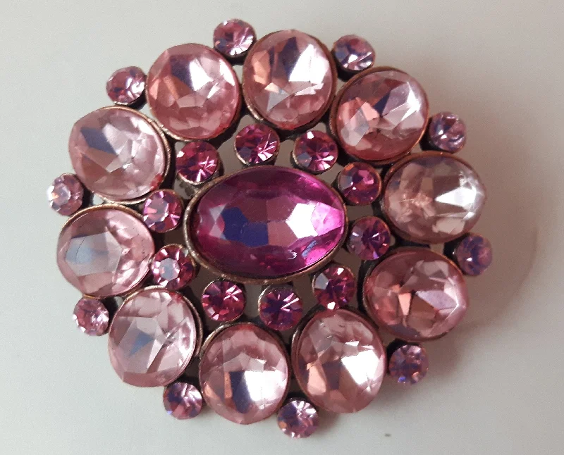 Vintage Pink Rhinestone Brooch Pin