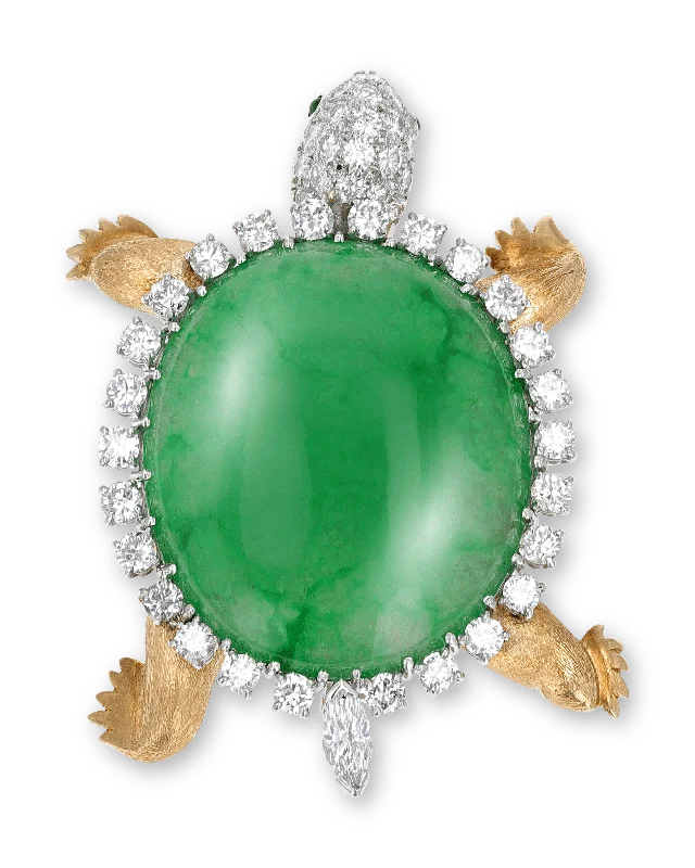 Wedderien Natural Jade and Diamond Turtle Brooch