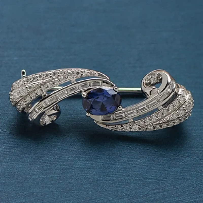 Brooches 100% 925 Sterling Sliver Oval Cut Sapphire High Carbon Diamond Gemstone Sparkling Brooch Fine Jewelry