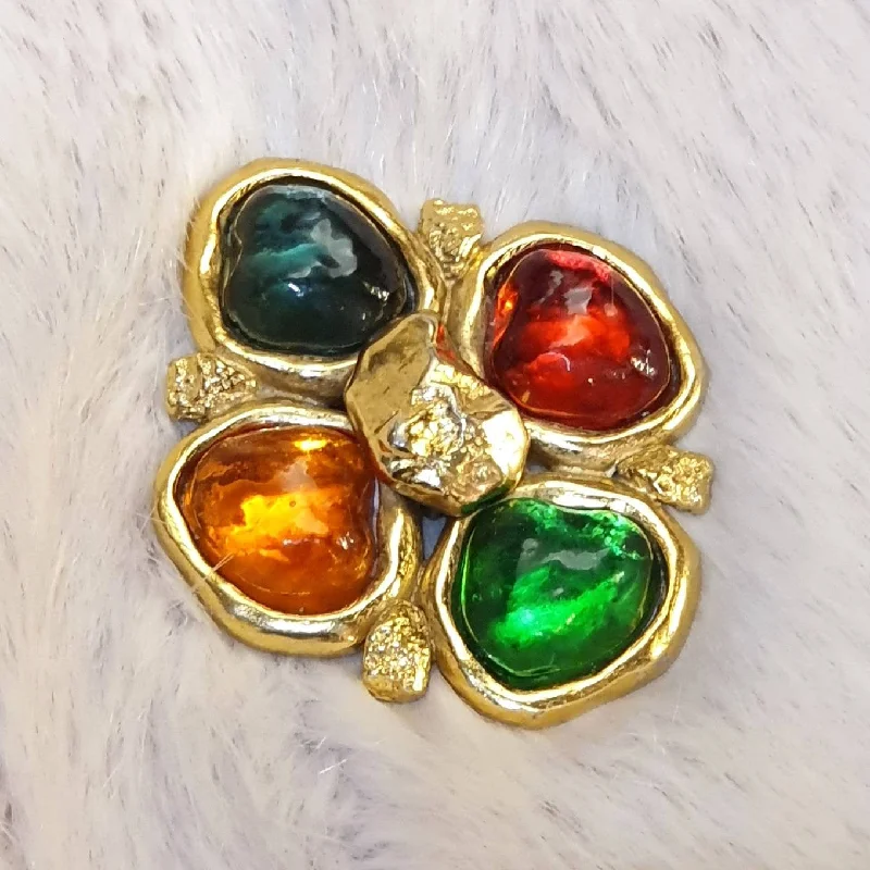 YSL Brooch Vintage Gold Gripoix Multistone Yves Saint Laurent