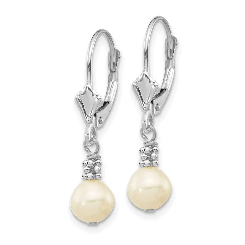 Curata 14K White Gold Freshwater Cultured Pearl Leverback Earrings (5mm x 30mm)