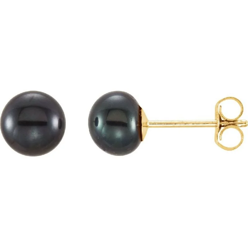 Curata 14k Yellow Gold Cultured Black Freshwater Pearl 5.0-6mm Earrings