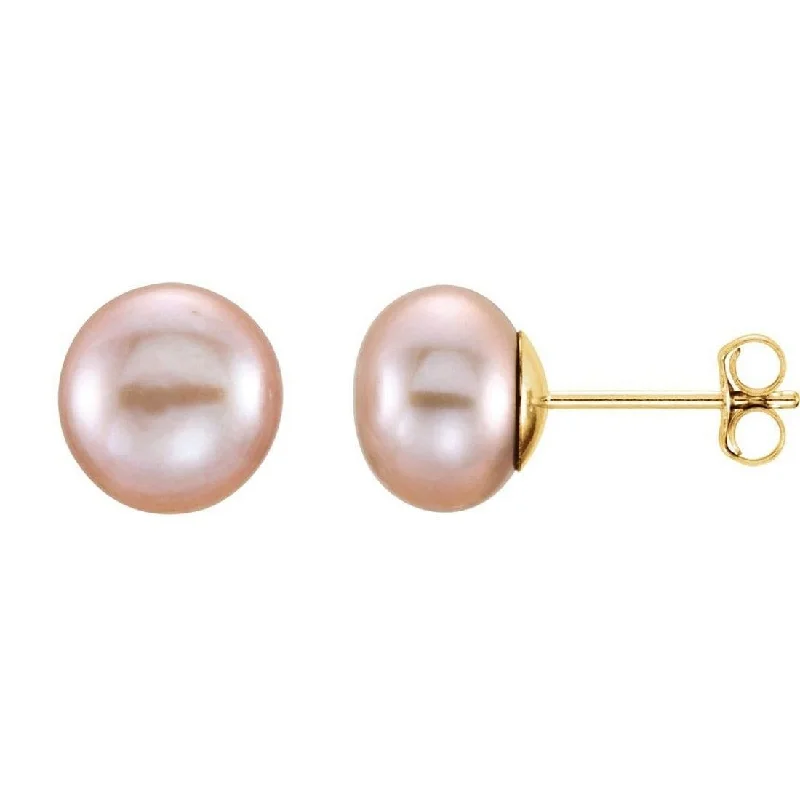 Curata 14k Yellow Gold Cultured Pink Freshwater Pearl 7.0-8mm Earrings