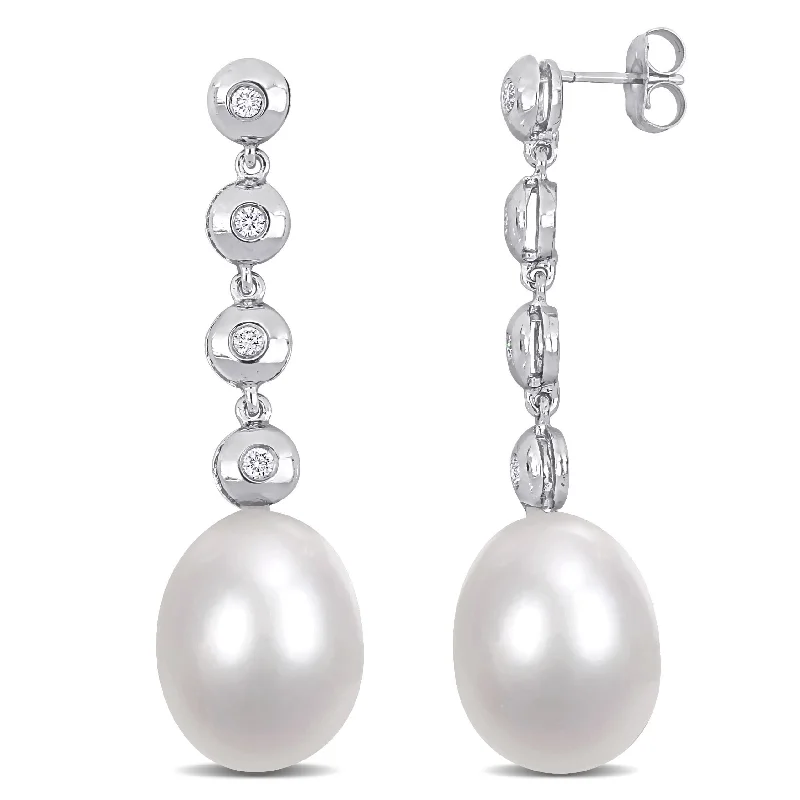 Miadora 1/6 CT Diamond and Freshwater Cultured Pearl Earrings 14k White Gold