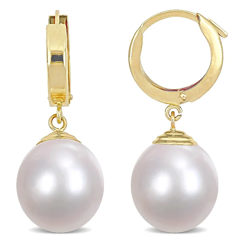 Miadora 10-11mm South Sea Cultured Pearl Huggie Drop Earrings in 14k Yellow Gold