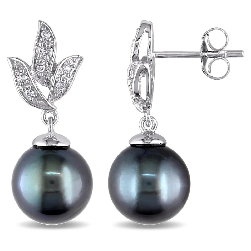 Miadora 10k Gold Tahitian Pearl and 1/10ct TDW Diamond Earrings (H-I, I2-I3)