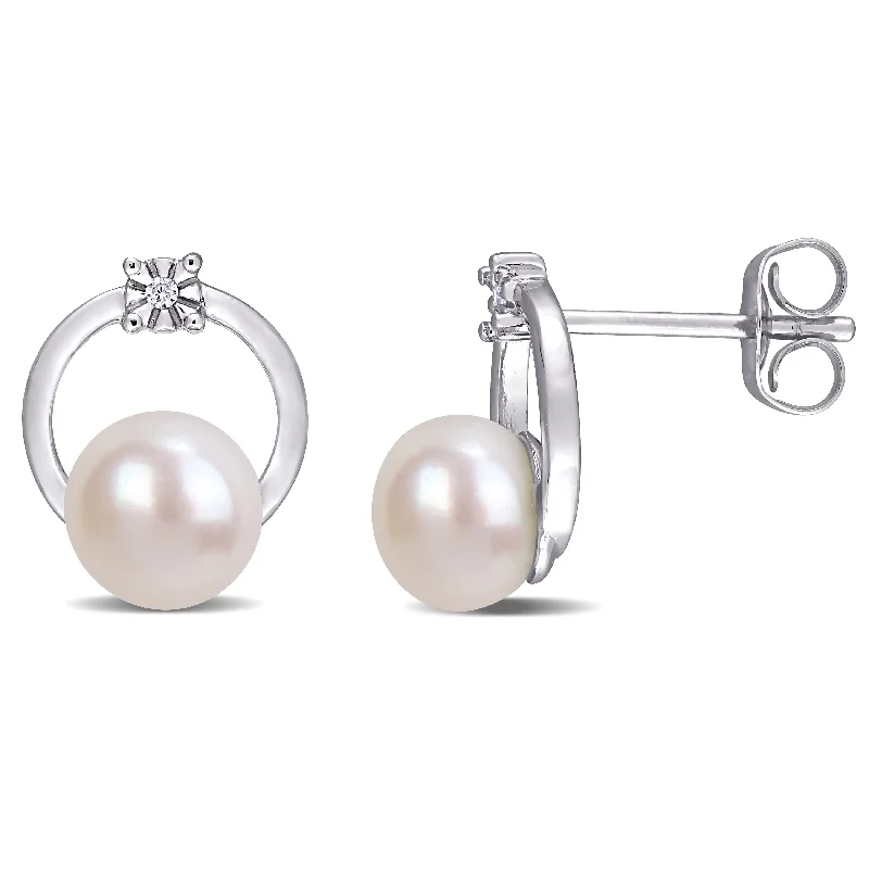 Miadora 10k White Gold Cultured Freshwater Pearl & Diamond Accent Stud Earrings (5.5-6mm)