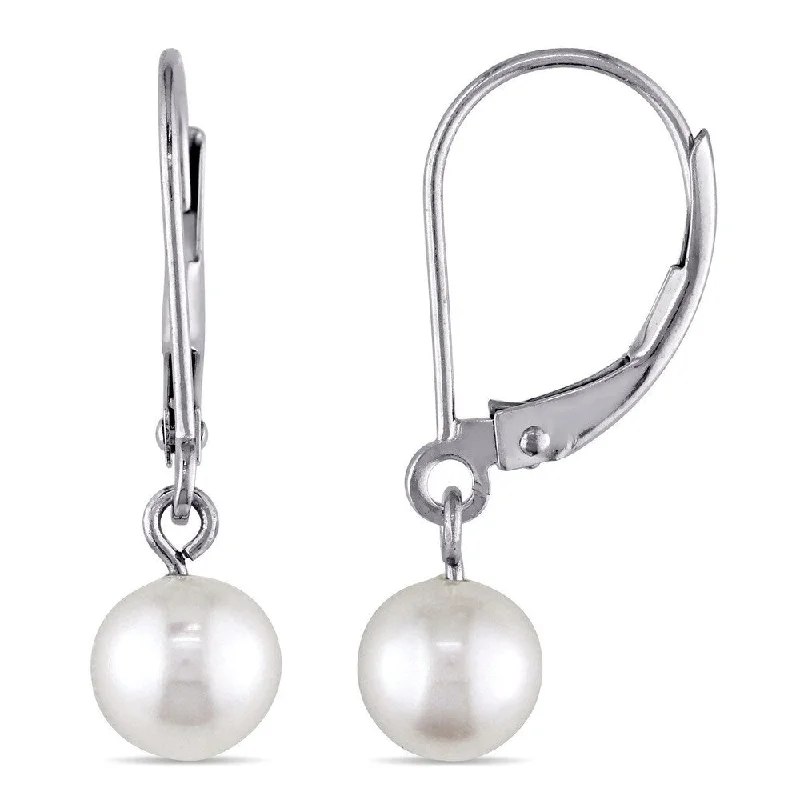 Miadora 10k White Gold Cultured Freshwater Pearl Leverback Dangle Earrings (6-6.5 mm)