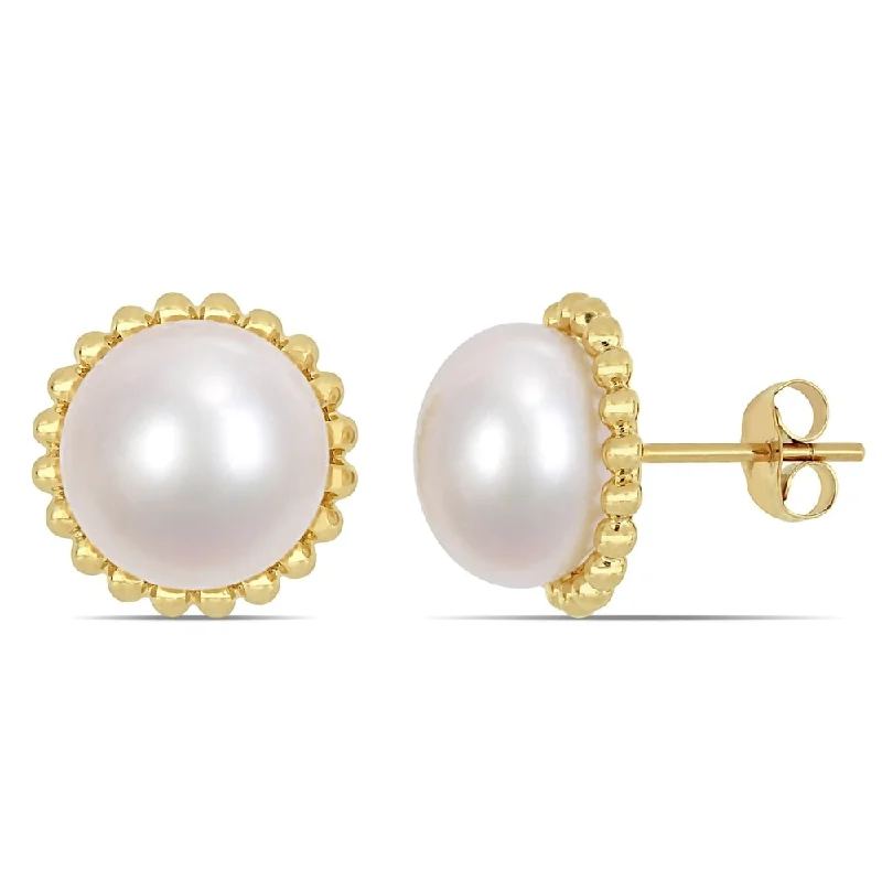 Miadora 10k Yellow Gold Cultured Freshwater Pearl Stud Earrings (10.5-11mm)