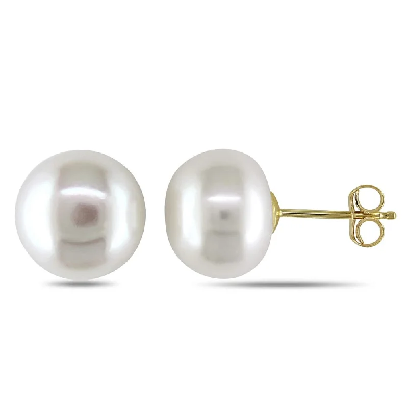 Miadora 10k Yellow Gold White Cultured Freshwater Pearl Stud Earrings (9-10mm)