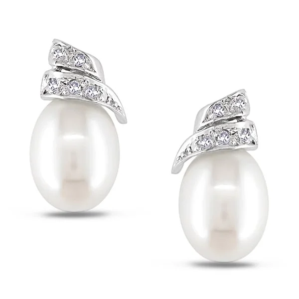 Miadora 14k White Gold Cultured Freshwater Pearl and Diamond Earrings (G-H, I1-I2)