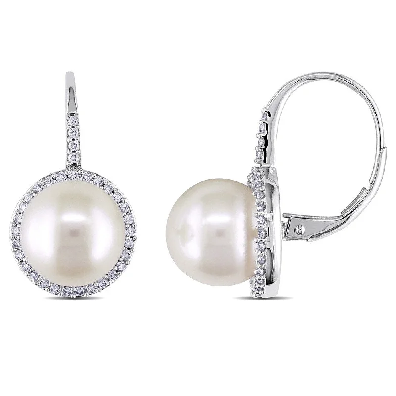 Miadora 14k White Gold White Pearl 1/3ct TDW Diamond Earrings (G-H, SI1-SI2)