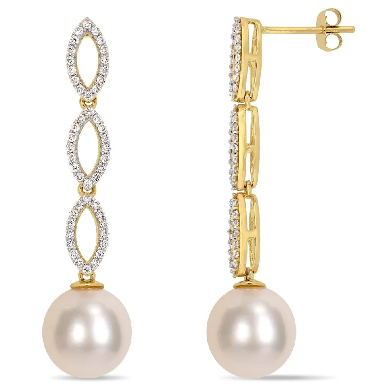 Miadora 14k Yellow Gold South Sea Cultured Pearl 1/2ct TDW Diamond Infinity Drop Earrings (10-11mm)