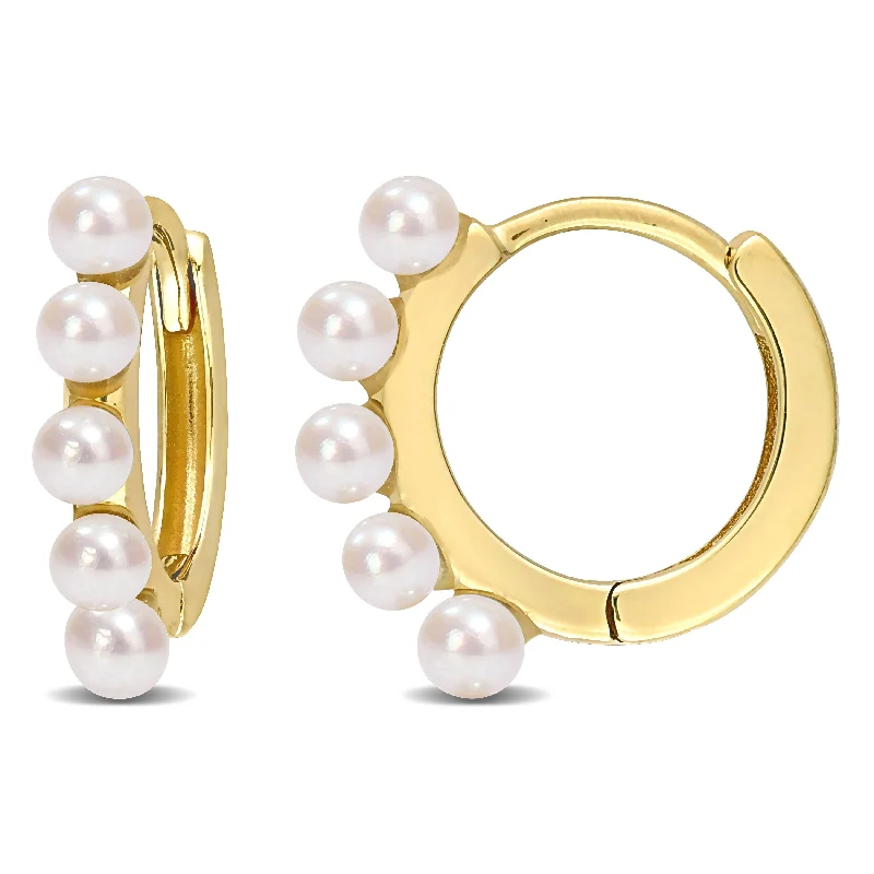 Miadora Cultured Freshwater Pearl Hoop Earrings in 10k Yellow Gold (2-2.5mm)