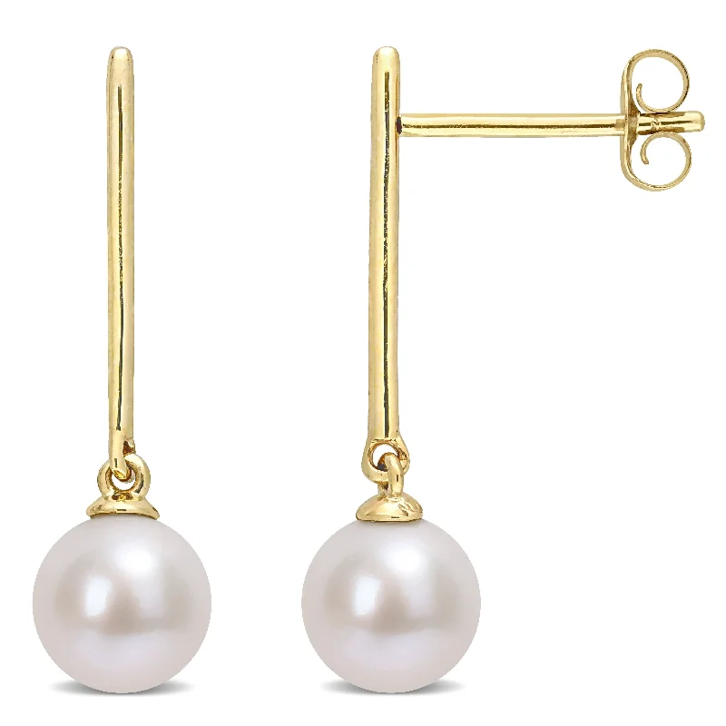 Miadora Cultured Freshwater Pearl Linear Drop Earrings in 10k Yellow Gold (6-6.5mm)