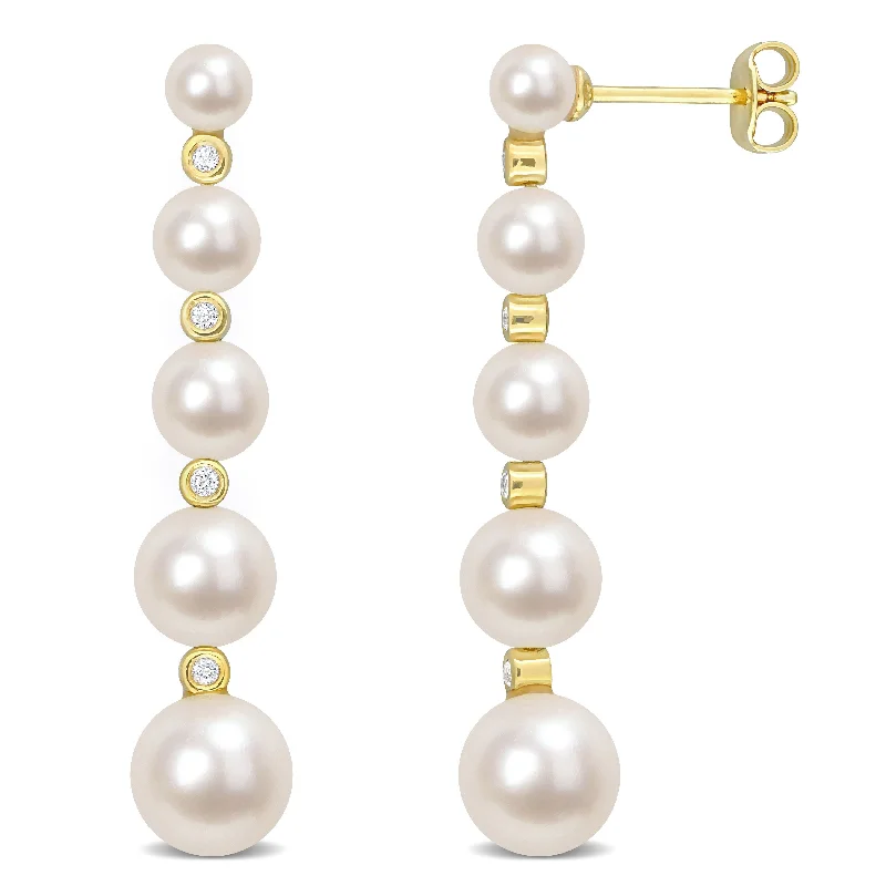 Miadora Freshwater Cultured Pearl & White Topaz Earrings in Yellow Plated Sterling Silver