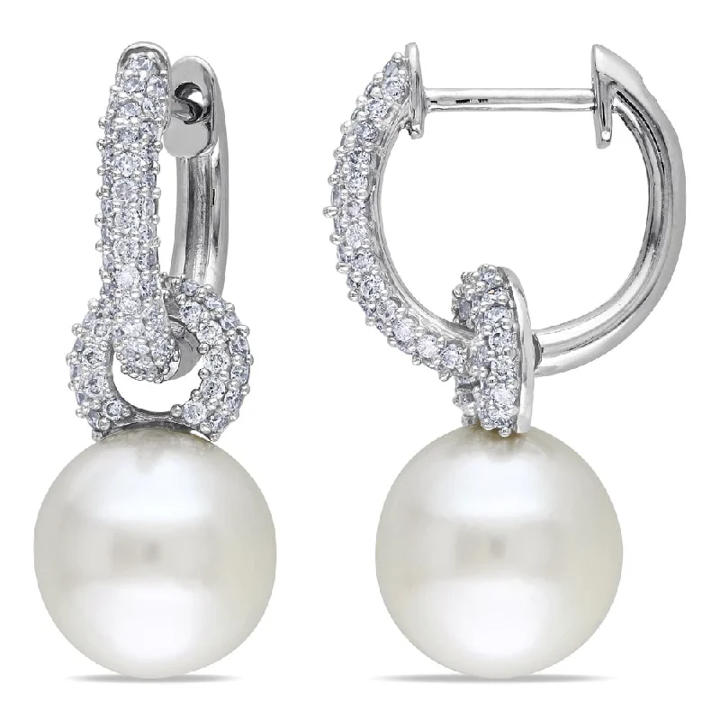 Miadora Signature Collection 14k Gold 1/2ct TDW South Sea White Pearl/ Diamond Earrings (G-H, SI1-SI2)