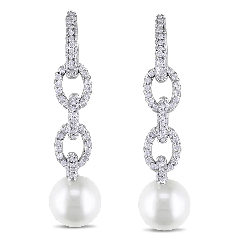 Miadora Signature Collection 14k Gold SS Pearl and 1 3/4ct TDW Diamond Earrings (G-H, SI1-SI2)