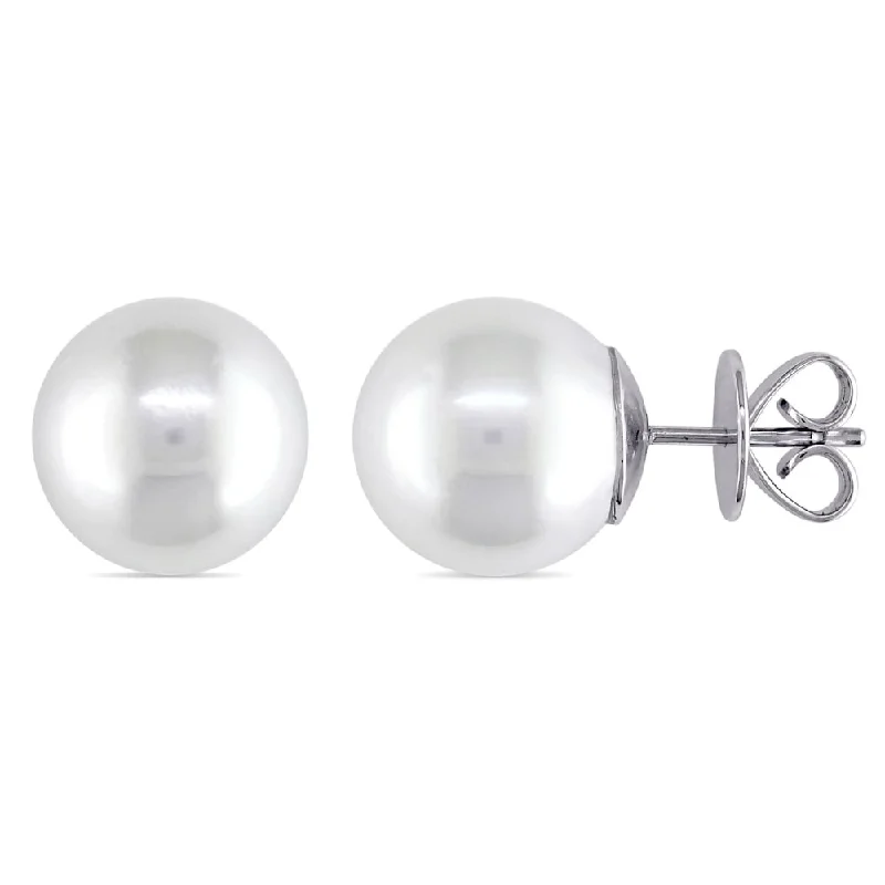 Miadora Signature Collection 14k White Gold White South Sea Pearl Stud Earrings (12.5-13mm)