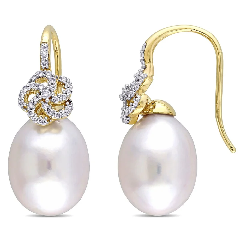 Miadora Signature Collection 14k Yellow Gold Cultured South Sea Pearl and 1/4ct TDW Diamond Flower Drop Earrings (G-H, SI1-SI2)