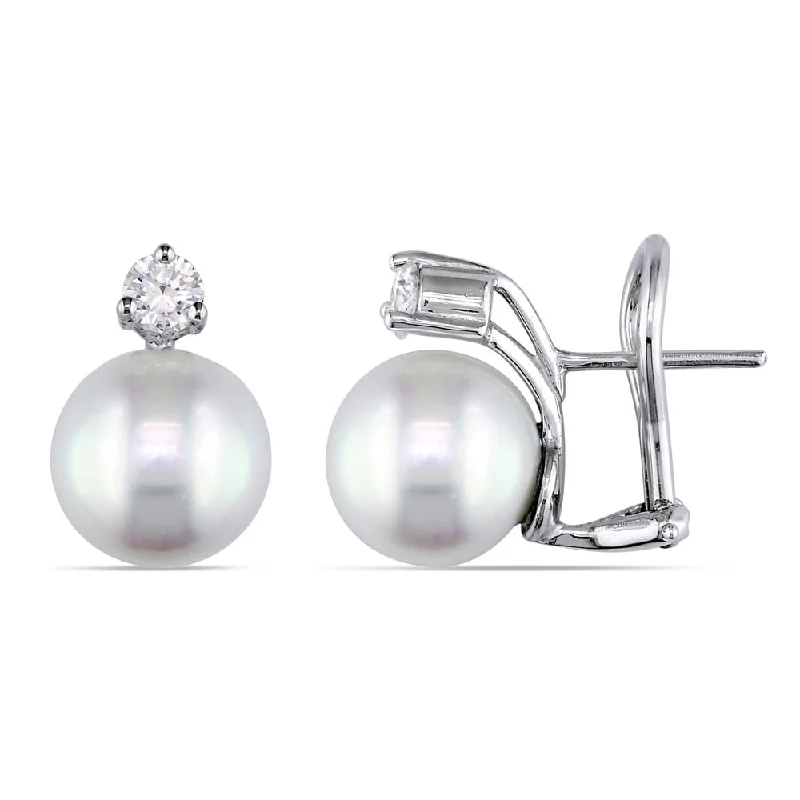 Miadora Signature Collection 18k Gold South Sea Pearl and Diamond Accent Earrings (10-11 mm)