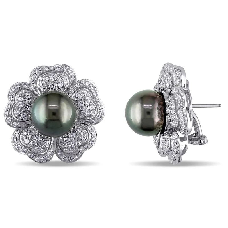 Miadora Signature Collection 18k Gold Tahitian Pearl 1 1/2ct TDW Diamond Earrings (G-H, SI2-I1) (10.5-11 MM)