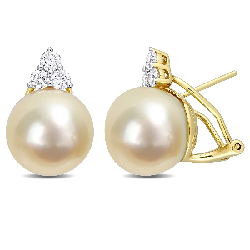 Miadora South Sea Pearl and 5/8ct TDW Diamond Earrings in 14k Yellow Gold