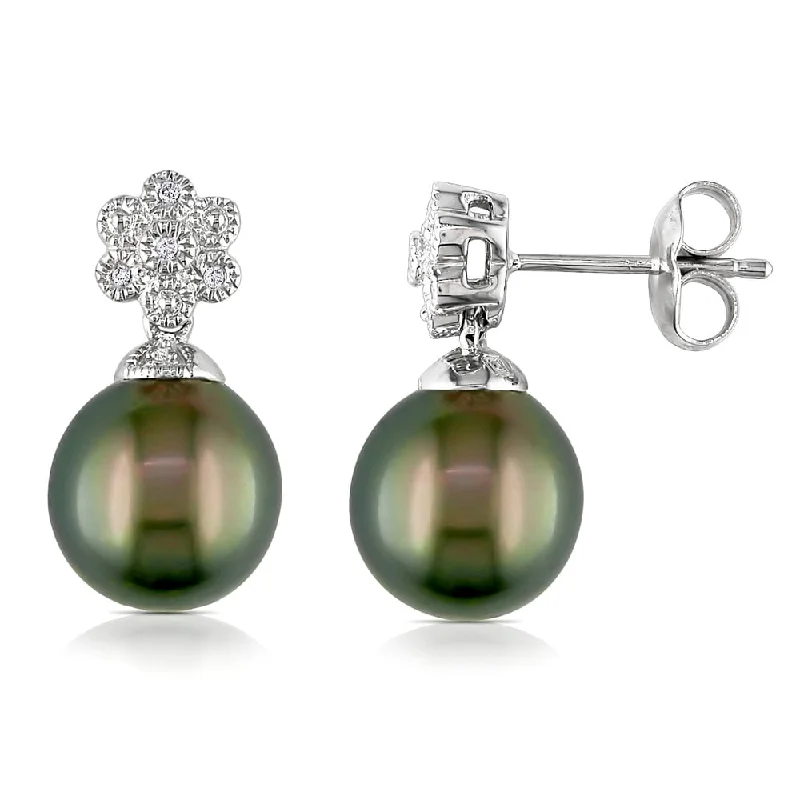 Miadora Sterling Silver Tahitian Pearl and Diamond Accent Earrings (9.5-10 mm)