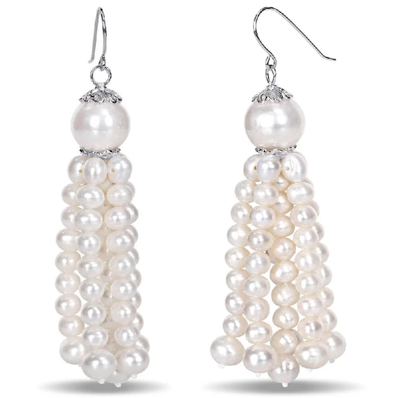 Miadora Sterling Silver White Cultured Freshwater Pearl Tassel Earrings (4.5-11 mm)