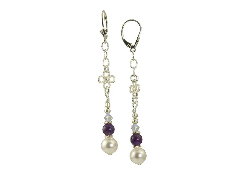 Amethyst Gemstone Pearl Beaded Earrings